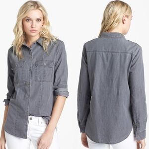 Paige x Revolve Ali Denim Button Down Top in Smokestone Gray